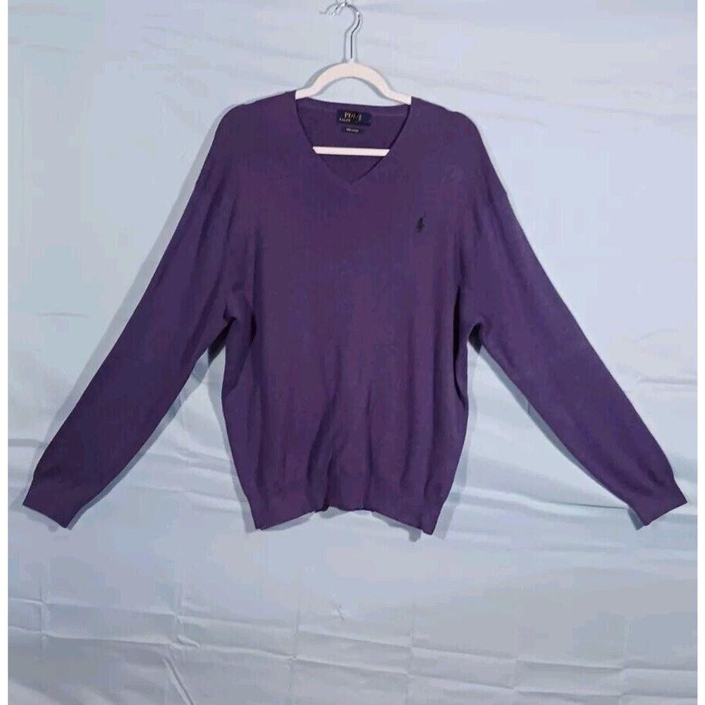 Polo Ralph Lauren Mens Large Long Sleeve Sweater Purple 100% Pima Green Pony